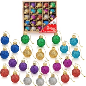 1 Inch Multicolor Mini Glitter Glass Ball Christmas Ornaments Set of 25 Balls