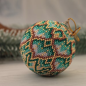 Handmade Beaded Christmas Ball Ornament: Green Holiday Decor