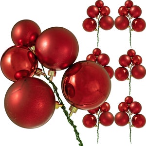 Red Christmas Ball Ornament Clusters: Shiny & Matte, Set of 6