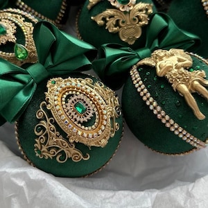 Emerald velvet christmas balls. Cost for 1 pcs. Dark green Xmas ornaments, Handmade emerald christmas baubles
