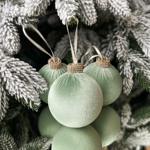 Velvet Sage Green Christmas Ornament 3.15″ – Modern Accent for Holiday Tree or Garland