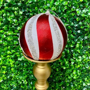 Red White Jeweled Ball Ornament - Shatterproof - 5 inch