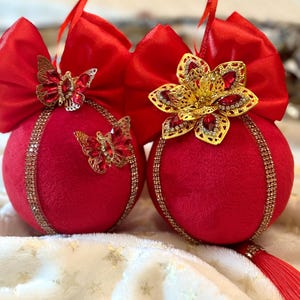 Red velvet Christmas ornaments Christmas baubles Christmas balls Xmas decorations velvet baubles handmade balls tree decor rhinestones