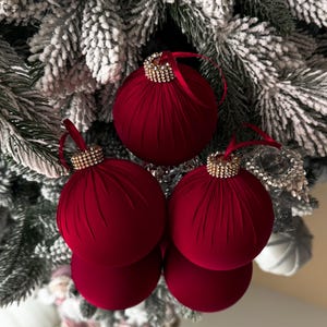 Burgundy Satin Christmas Ornament: Rhinestone Red Tree Bauble (3.15")
