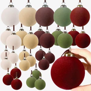 Velvet Flocked Christmas Ornaments Vintage Cap Shatterproof Bundle Pack of 30 ornaments Ships Fast