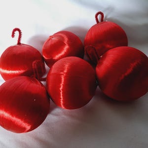 Vintage Red Silk Christmas Balls: 1970s Tree Ornaments, Set of 6