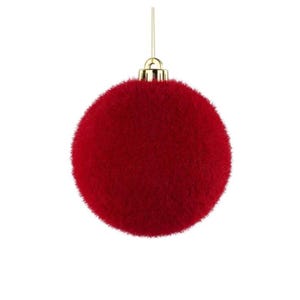 120MM Red Flocked Glitter Ornament | Shatterproof Velvet Ball Ornament | Christmas Tree Decor, Holiday Wreath Accent-XH950924