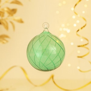 Hand Blown Green Glass Christmas Ornament | Glass Ball Ornaments | Holiday Decor | Hanging Baubles | Modern Tree Decoration