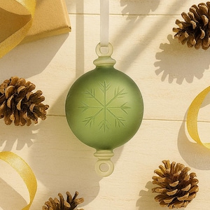 Green Blown Glass Frosted Christmas Ball Ornaments | Engraved Glass Christmas Baubles | Hanging Ornaments for New Year Party | Egyptian Xmas