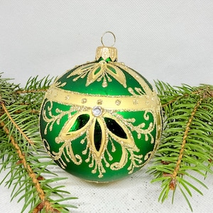 Green Christmas glass Ball, Glitter Xmas Ornaments, Blown Glass Christmas ball,Xmas 2025, Winter dercor, Xmas gift, Holiday decor