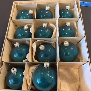Germany Small 2.5" Christmas Ball Ornaments Mercury Glass Teal Green 11 Piece