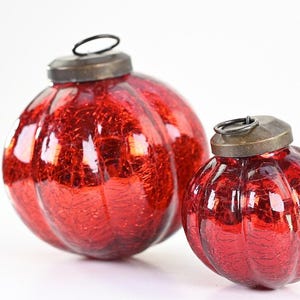 Vintage Mercury Glass Kugel German Red Crackle Ribbed Heavy Christmas Ornaments