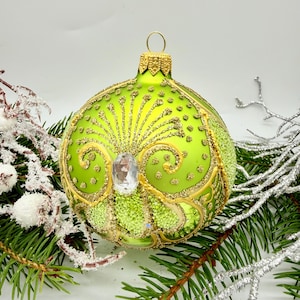 Green Christmas glass Ball, Glitter Xmas Ornaments, Blown Glass Christmas ball,Handmade Paited Xmas 2025, Winter decor,Holiday decor