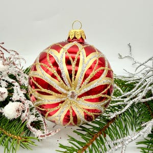 Red Christmas glass Ball, Glitter Xmas Ornaments, Blown Glass Christmas ball,Handmade Paited,Xmas 2025,Winter decor,Xmas gift,Holiday decor